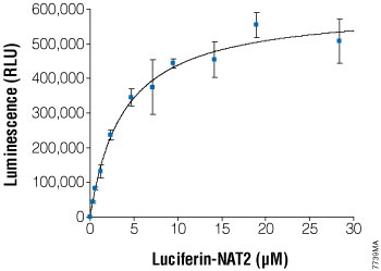The Km of Luciferin-NAT2 with NAT2 is 3.8 ± 0.5 µM