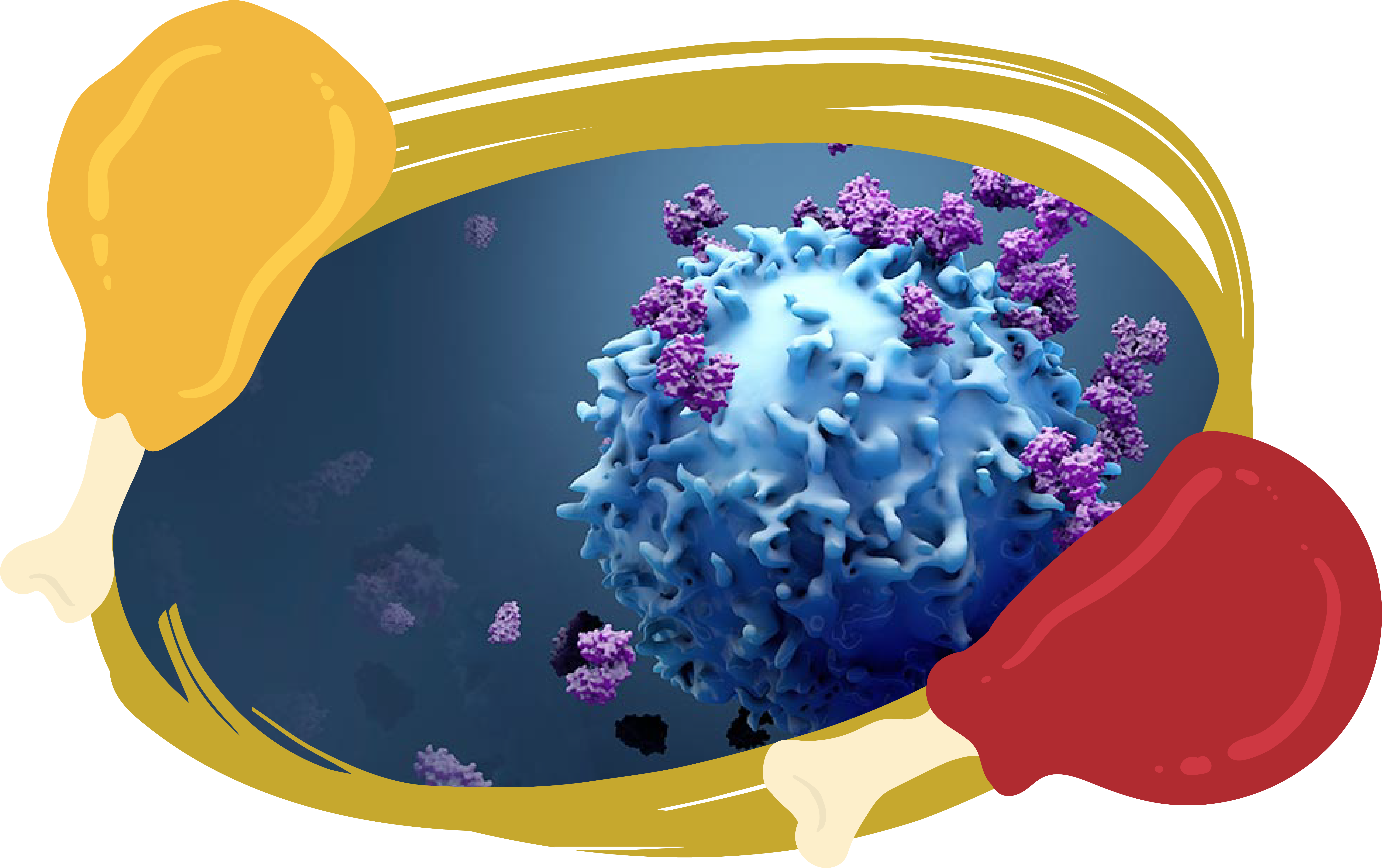 Small Molecule Drug Discovery enclosed in a circle frame border with hot wings